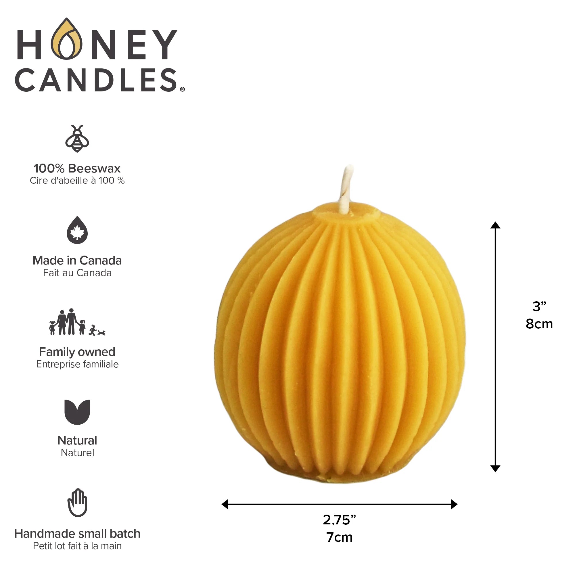 Honey Candles - Fluted Sphere Natural