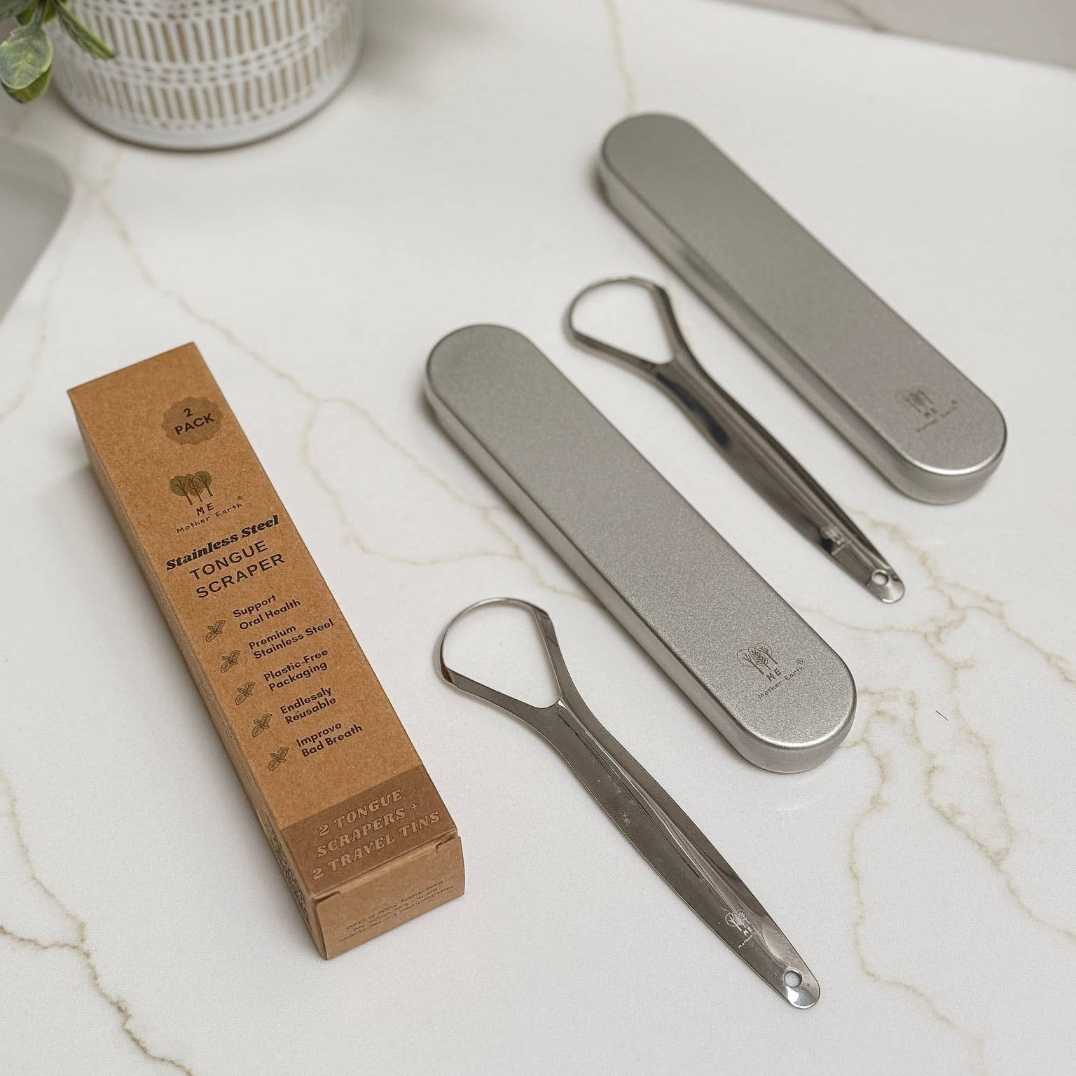 Stainless Steel Travel Tongue Scrapers- 2pk