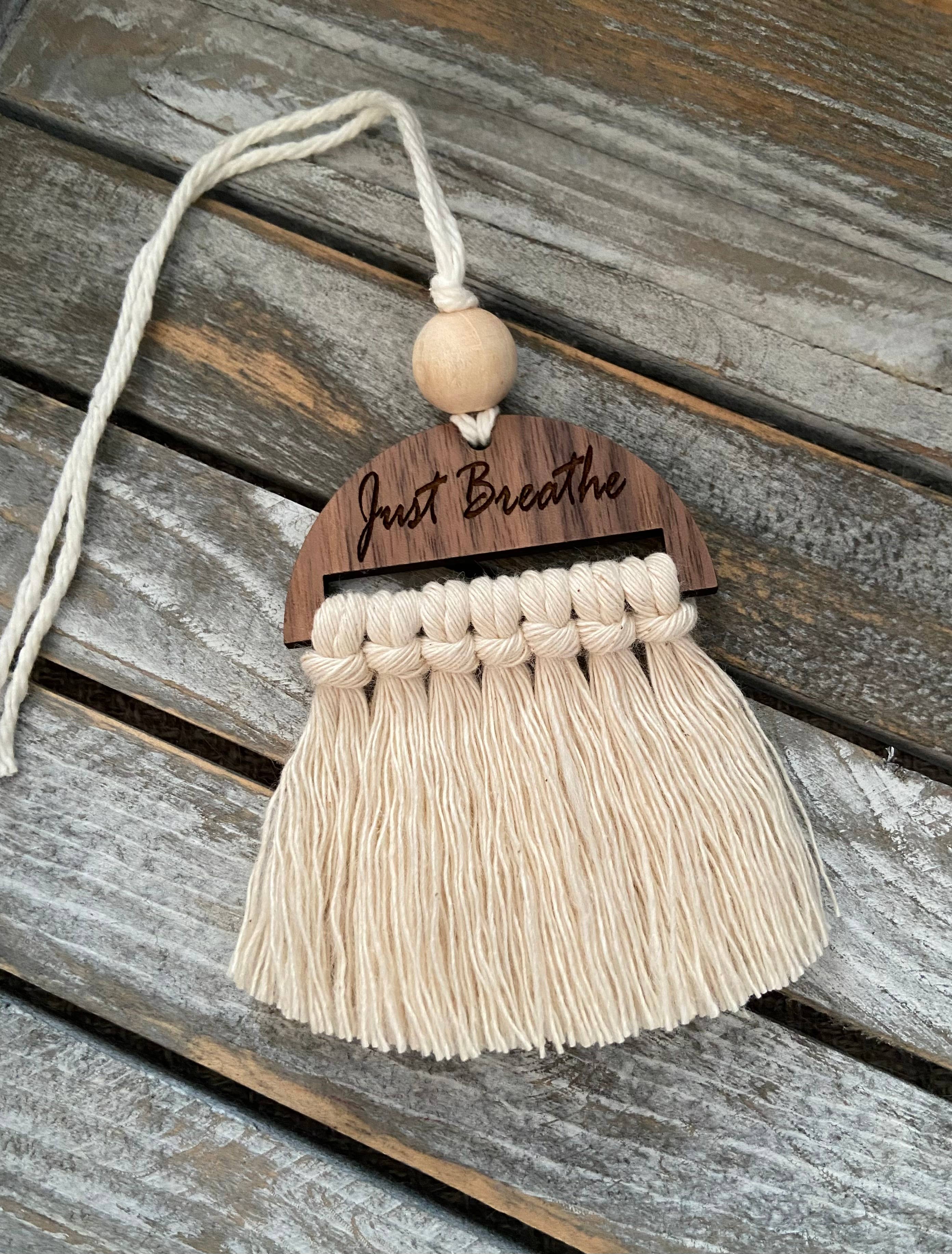 Macrame Car Diffuser Just Breathe Cream