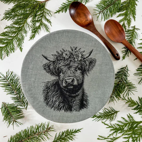 Cloth Bowl Cover Large - Floral Cow