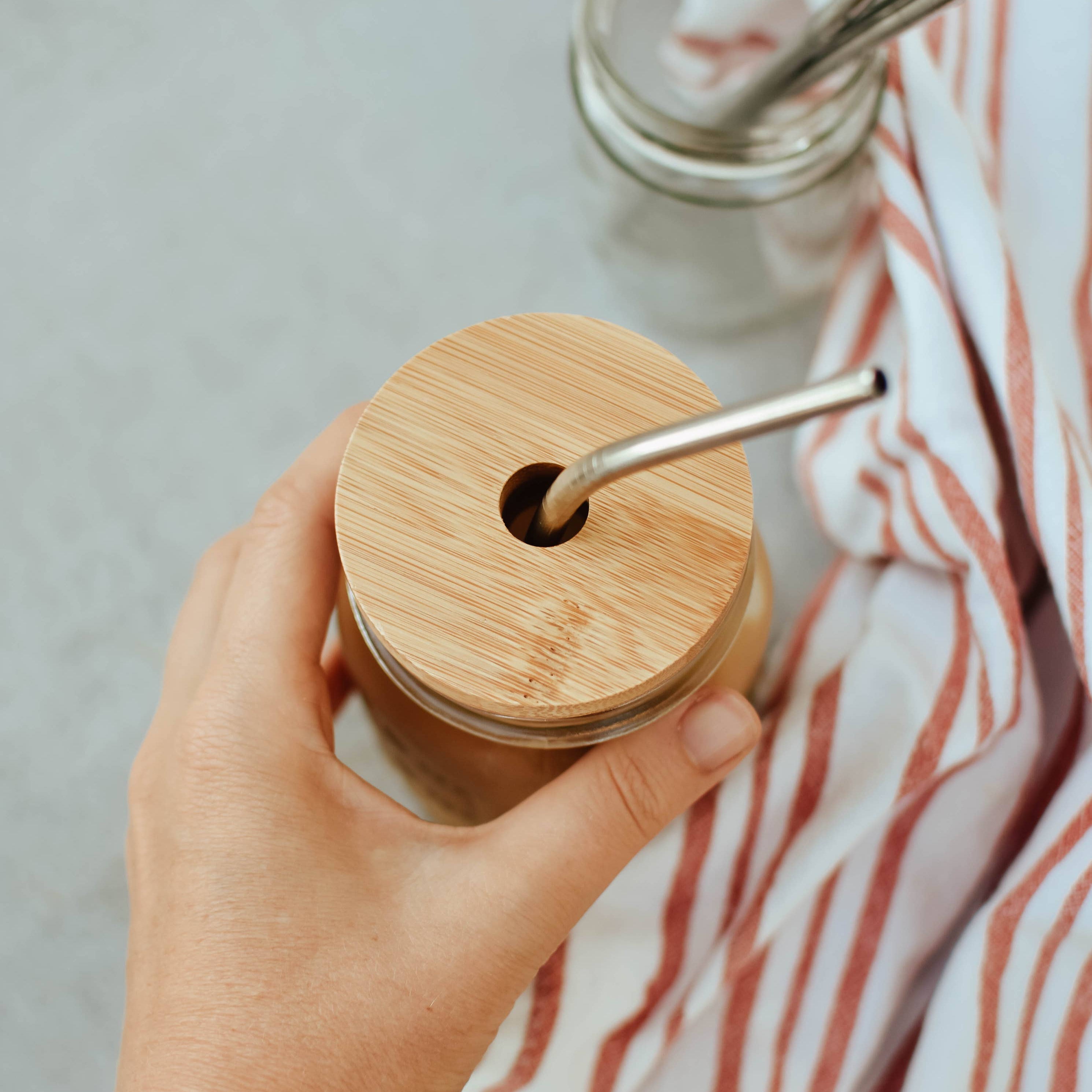 Bamboo Jar Lid Straw Hole Wide Mouth