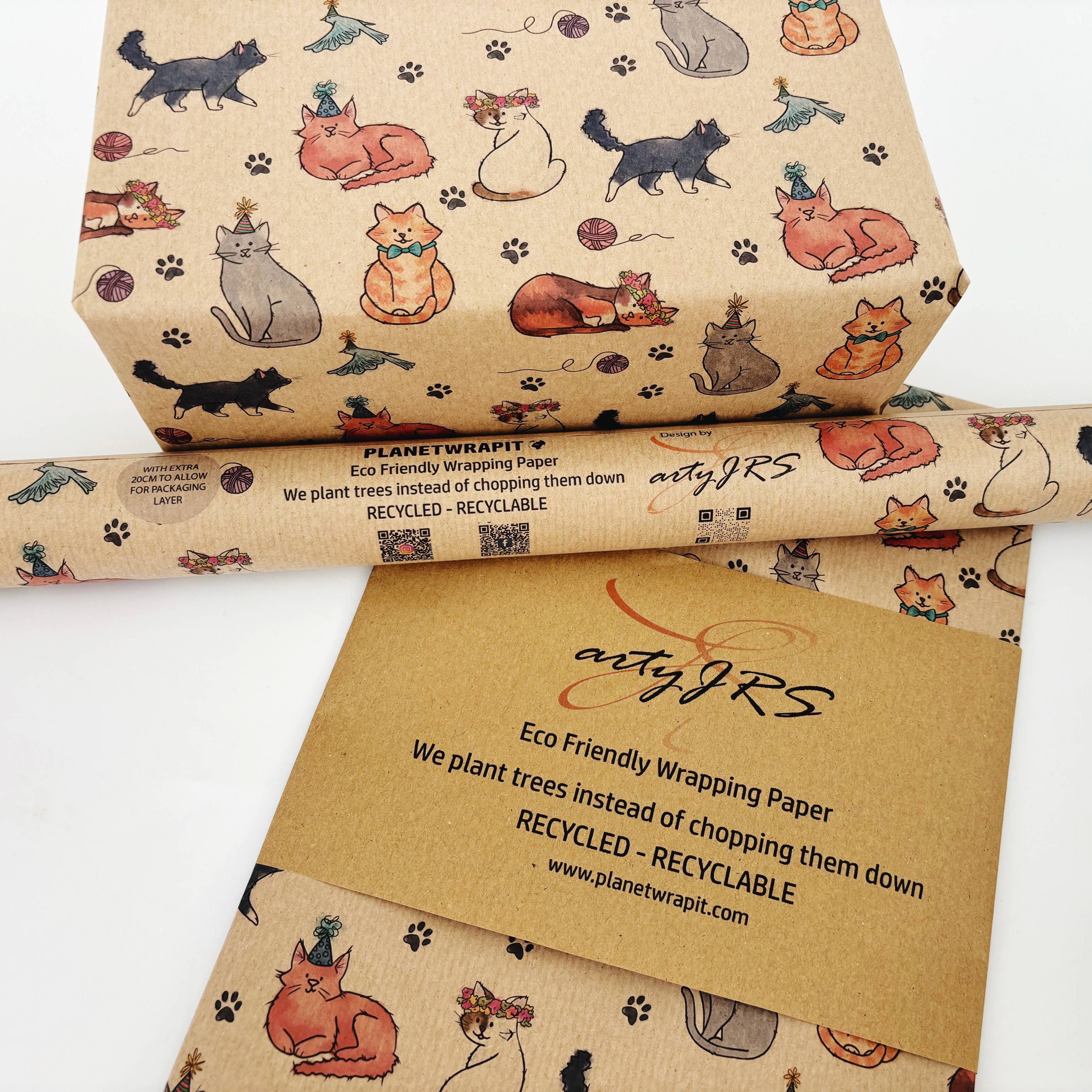 Party Cats Recycled Kraft Wrapping Paper