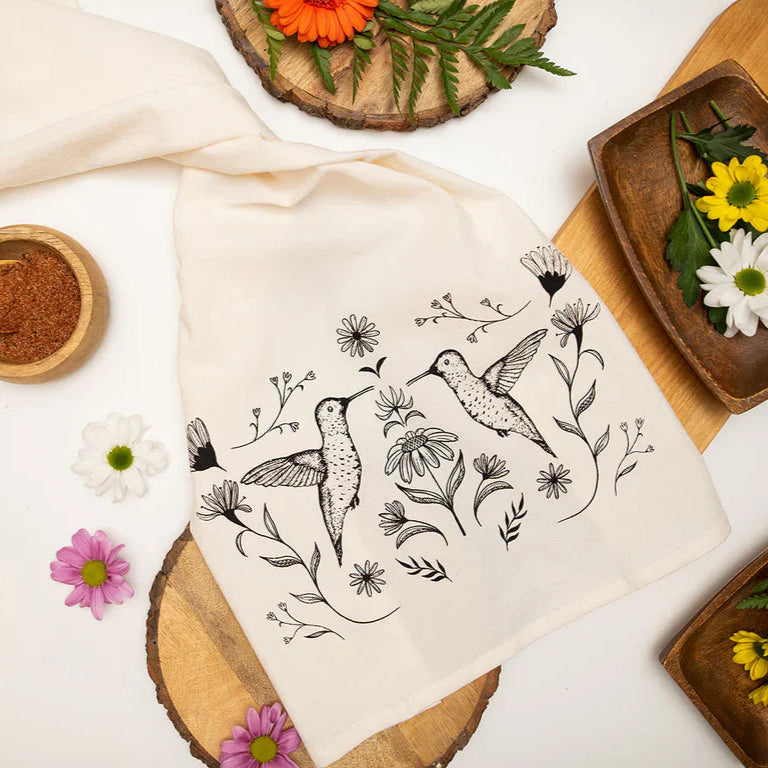 Organic Tea Towel Humming Bird