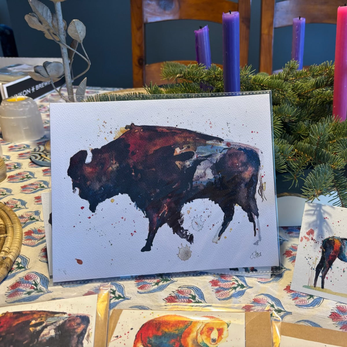 Bison Watercolor Greeting Card