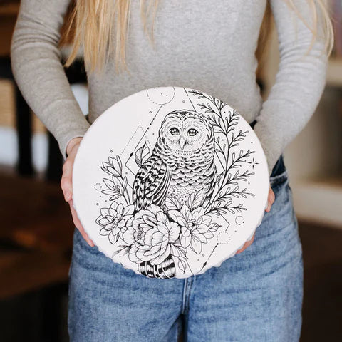 Cloth Bowl Cover Large - Floral Owl